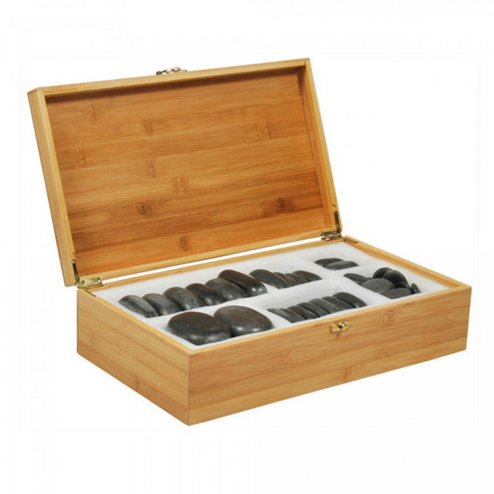 Набор массажных камней 36 шт из базальта в коробке из бамбука НК-1Б Набор массажных камней 36 шт из базальта в коробке из бамбука НК-1Б